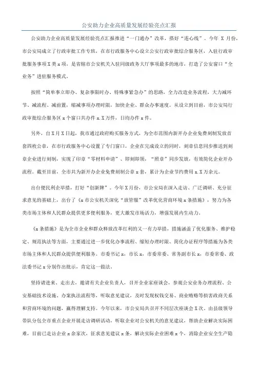 公安助力企业高质量发展经验亮点汇报