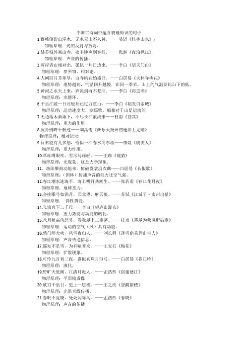 中国古诗词中蕴含物理知识的句子