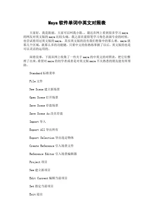 Maya软件单词中英文对照表