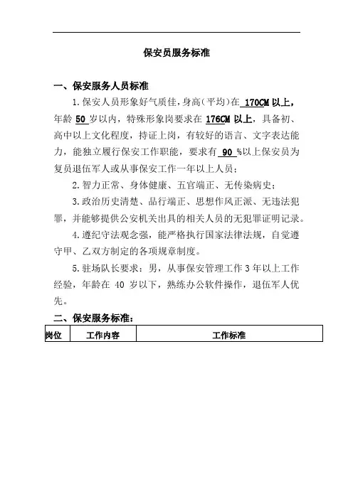 保安员服务标准