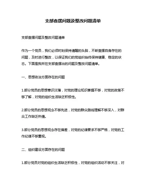 支部查摆问题及整改问题清单