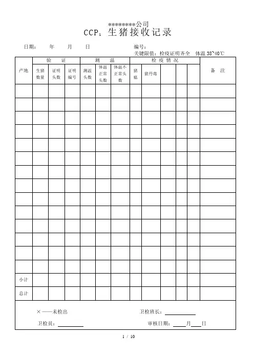 CCP点(关键控制点)记录表格