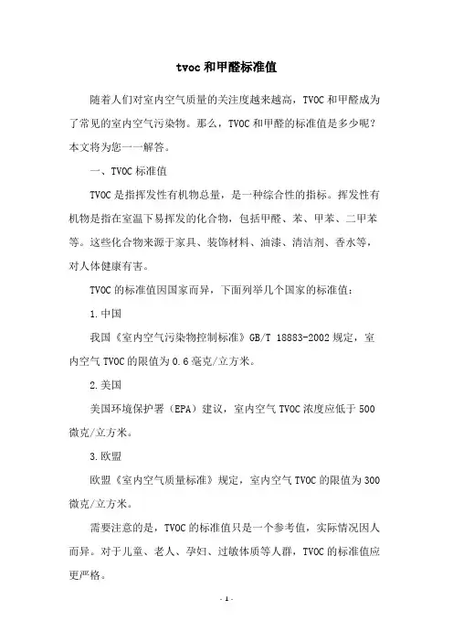 tvoc和甲醛标准值