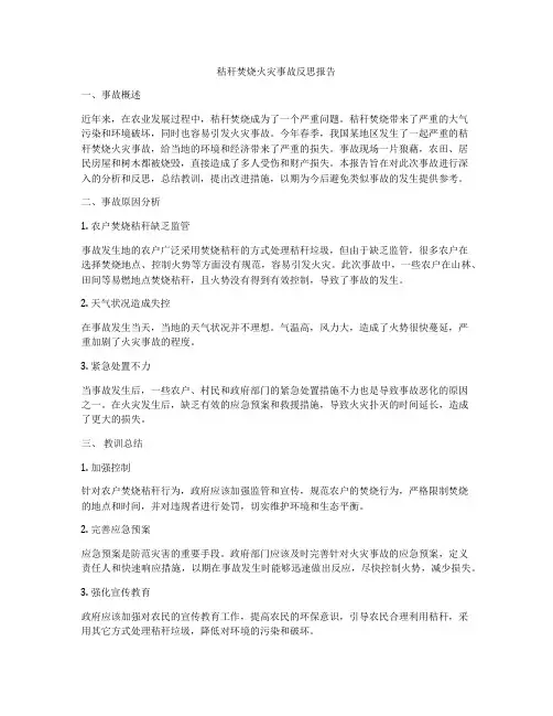 秸秆焚烧火灾事故反思报告