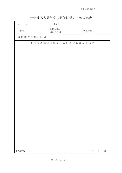 专业技术人员年度(聘任期满)考核登记表
