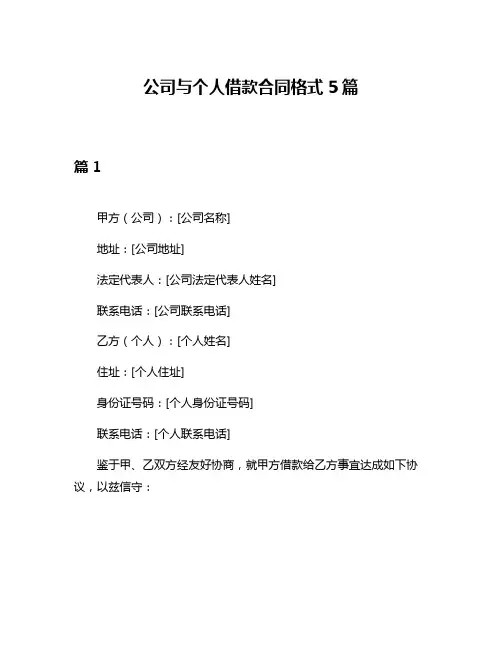 公司与个人借款合同格式5篇