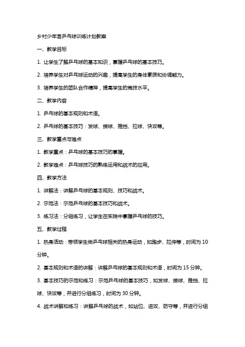 [工作总结]乡村少年宫乒乓球训练计划教案