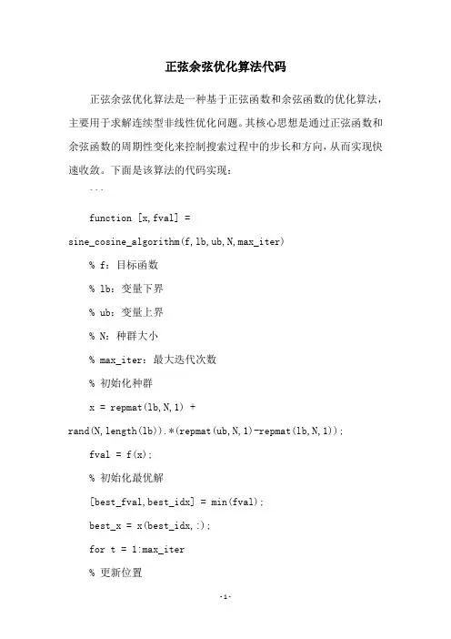 正弦余弦优化算法代码