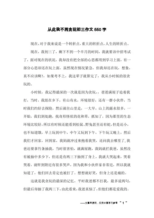 从此我不再贪玩初三作文550字