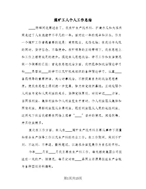 2024年煤矿工人个人工作总结（6篇）