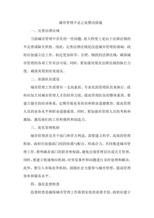 城市管理不足之处整改措施