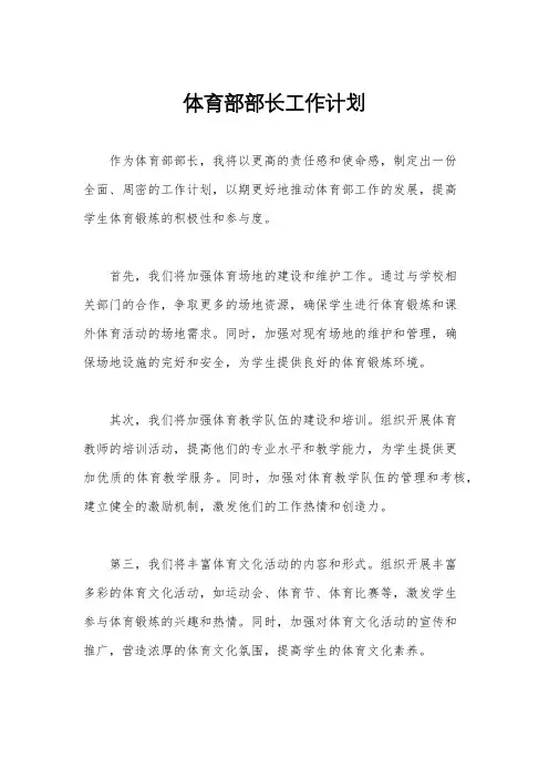 体育部部长工作计划