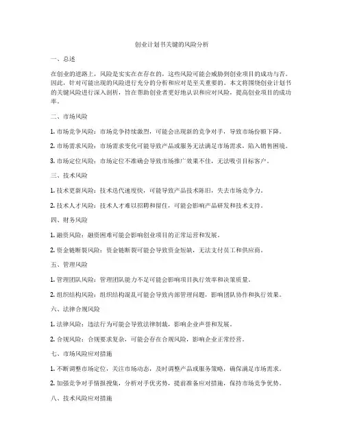 创业计划书关键的风险分析