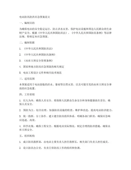 电站防汛防洪应急预案范文