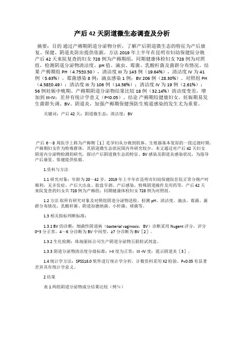 产后42天阴道微生态调查及分析