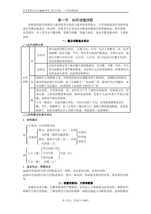 江苏省2018届高三语文一轮复习古代诗歌鉴赏学案教师版