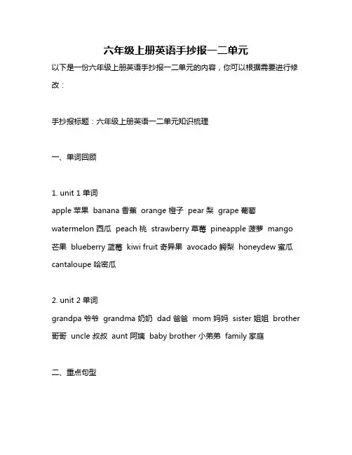 六年级上册英语手抄报一二单元