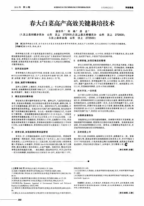 春大白菜高产高效关键栽培技术