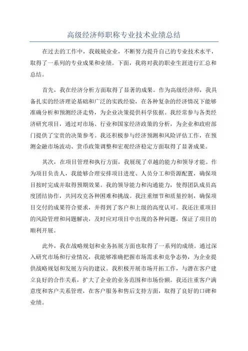 高级经济师职称专业技术业绩总结