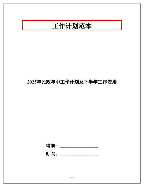 2025年民政年中工作计划及下半年工作安排