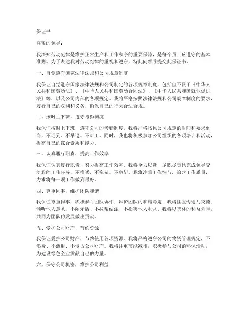 关于劳动纪律的保证书