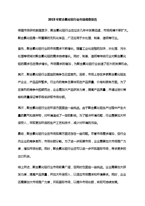 2023年聚合氯化铝行业市场调查报告