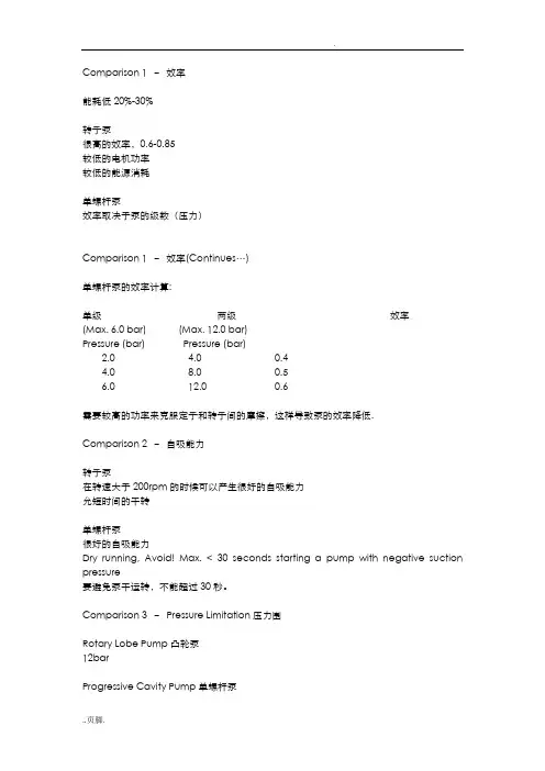 螺杆泵与转子泵特点比较
