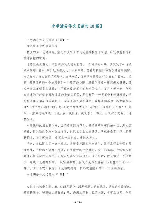中考满分作文【范文10篇】