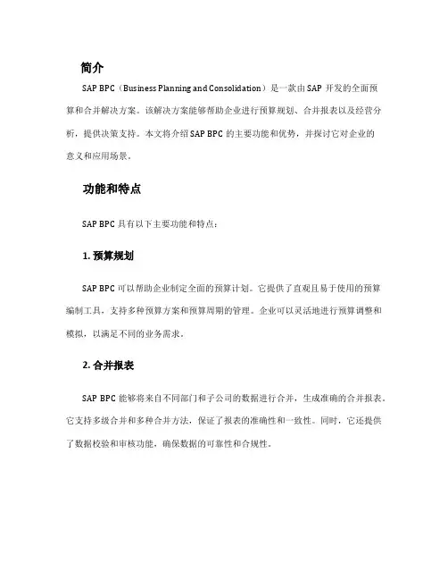 sap bpc 全面预算及合并解决方案