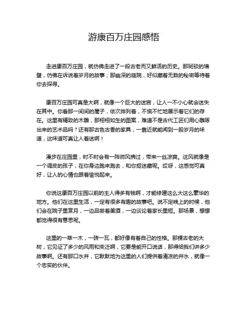 游康百万庄园感悟