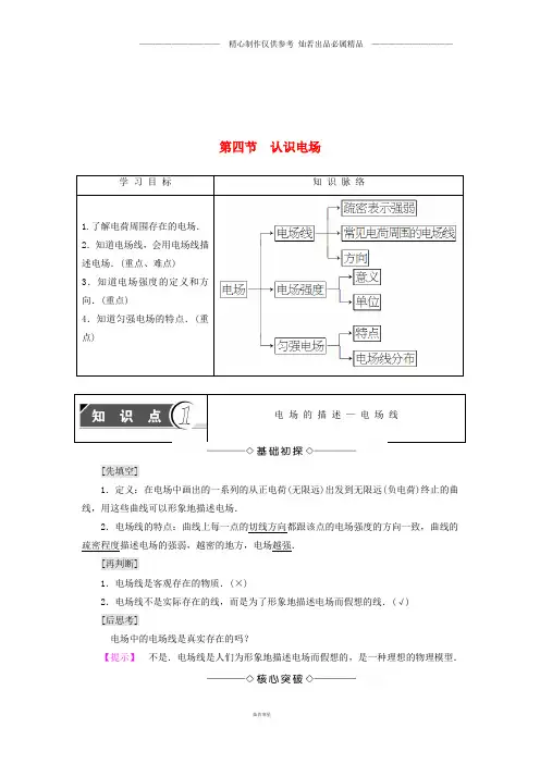 高中物理第1章电与磁第4节认识电场学案粤教版选修1_195.doc