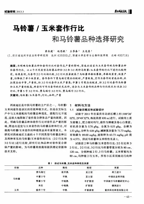 马铃薯／玉米套作行比和马铃薯品种选择研究