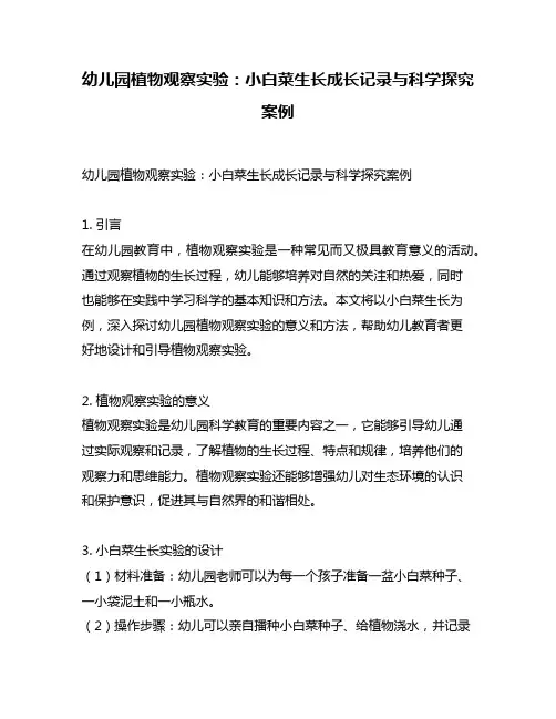 幼儿园植物观察实验：小白菜生长成长记录与科学探究案例
