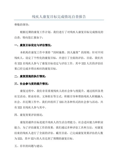 残疾人康复目标完成情况自查报告