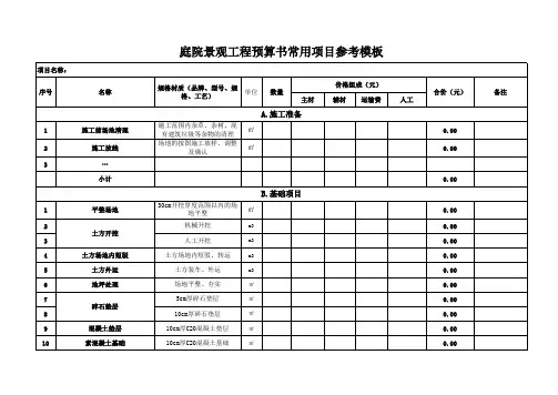 庭院工程施工报价参考模板