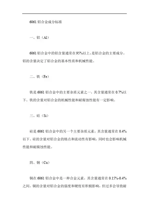 6061铝合金成分标准