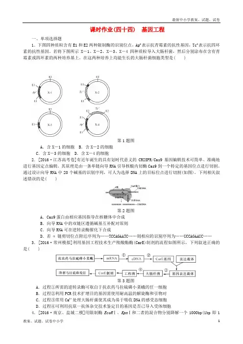(江苏专用)2019年高考生物一轮总复习 课时作业(四十四)基因工程