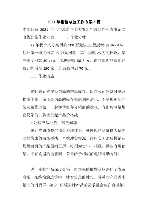 2021年销售总监工作计划3篇