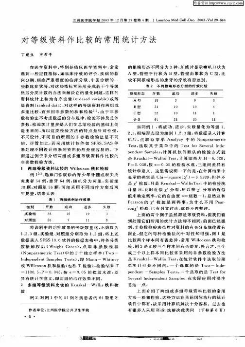 对等级资料作比较的常用统计方法
