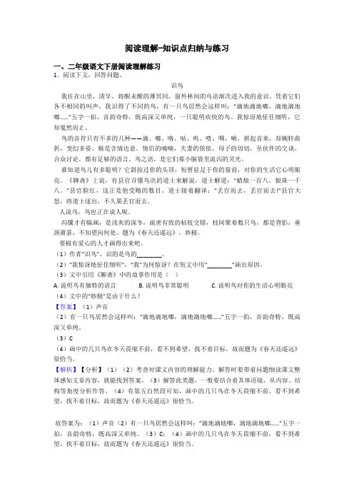 二年级阅读理解-知识点归纳与练习