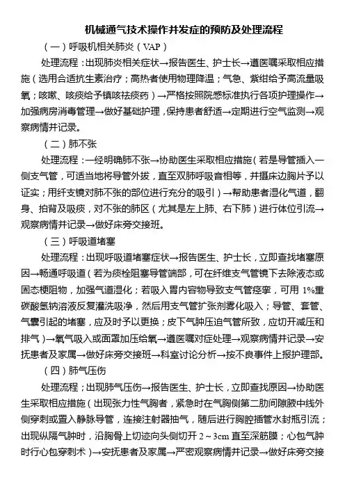 机械通气技术操作并发症的预防及处理流程