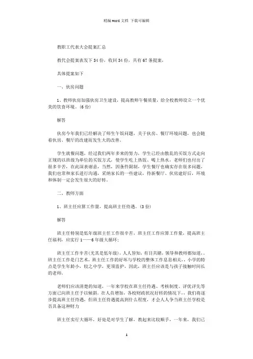 2021年教职工代表大会提案汇总范文