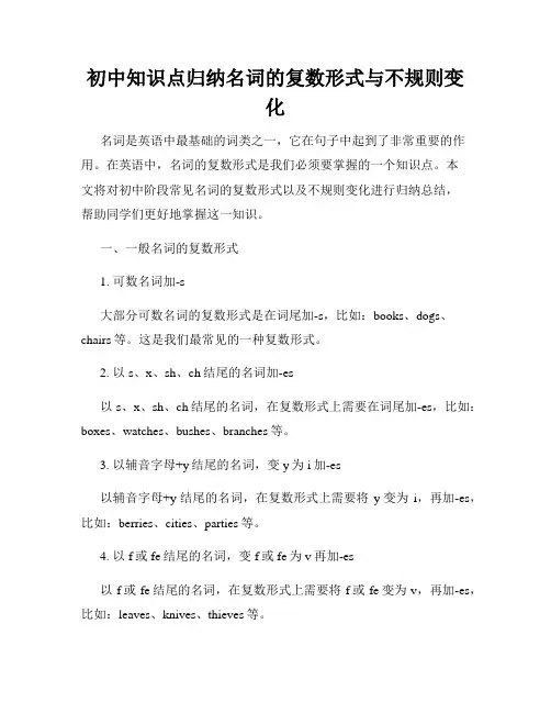初中知识点归纳名词的复数形式与不规则变化