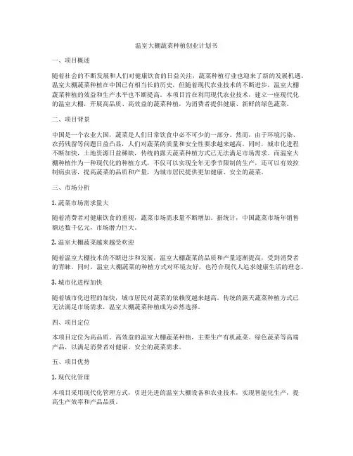 温室大棚蔬菜种植创业计划书