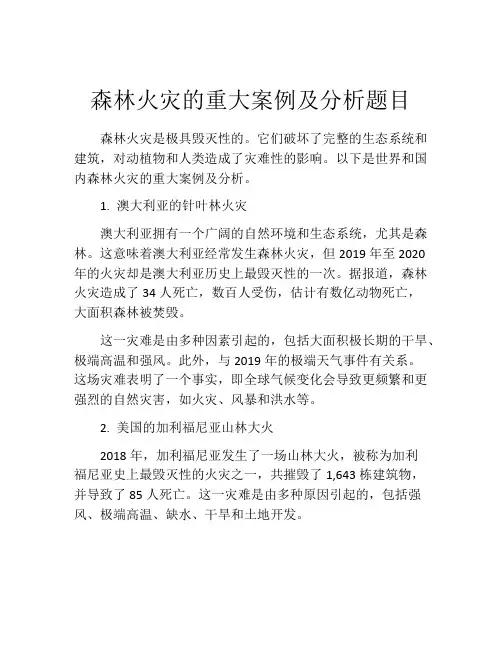 森林火灾的重大案例及分析题目