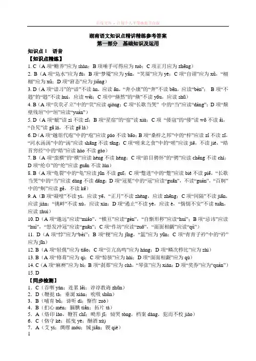 湖南语文知识点精讲精练答案