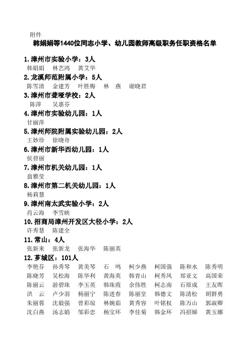 韩娟娟等1440位同志小学、幼儿园教师高级职务任职资格名单xls