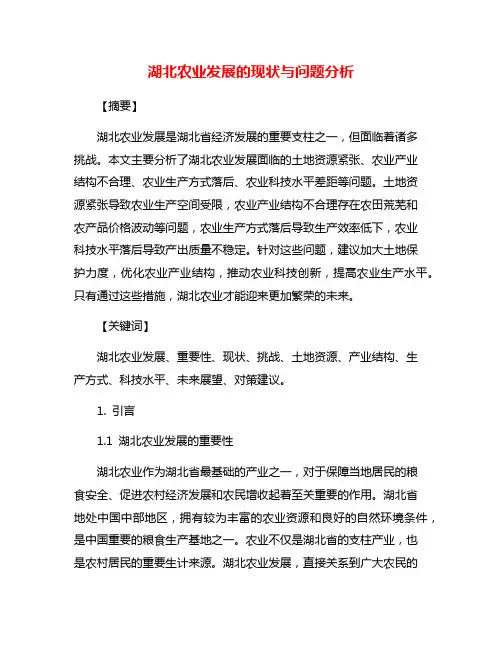 湖北农业发展的现状与问题分析