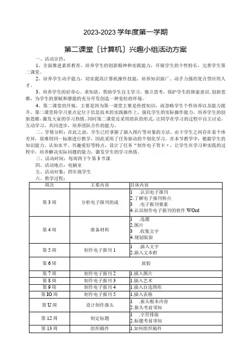 小学信息技术第二课堂计划