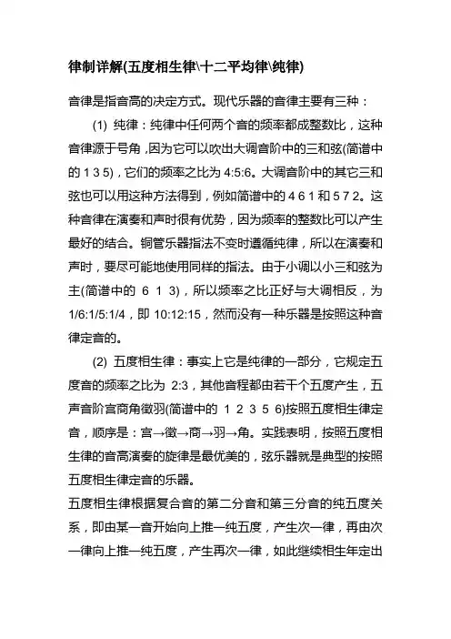 (完整word版)律制详解(五度相生律-十二平均律-纯律)